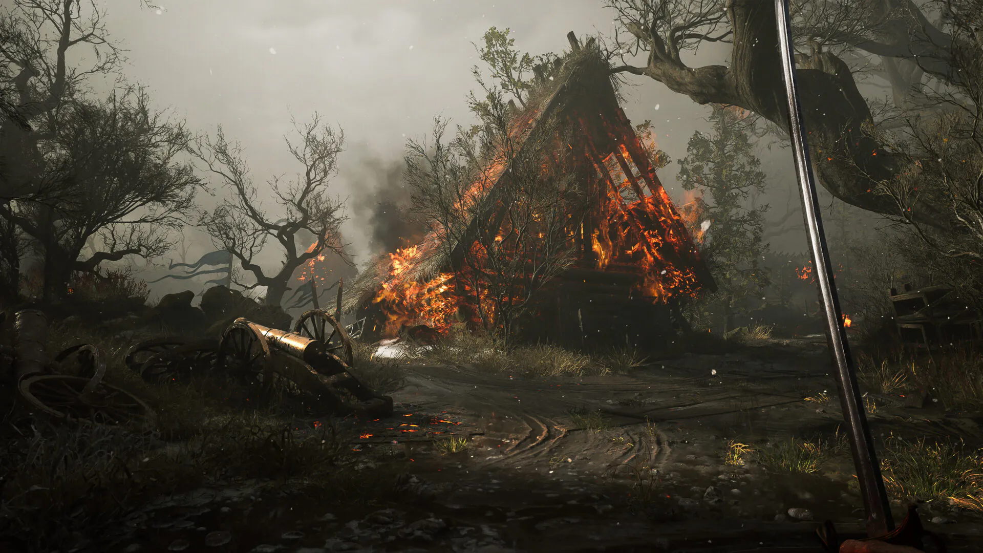 A burning battlefield in Valor Mortis